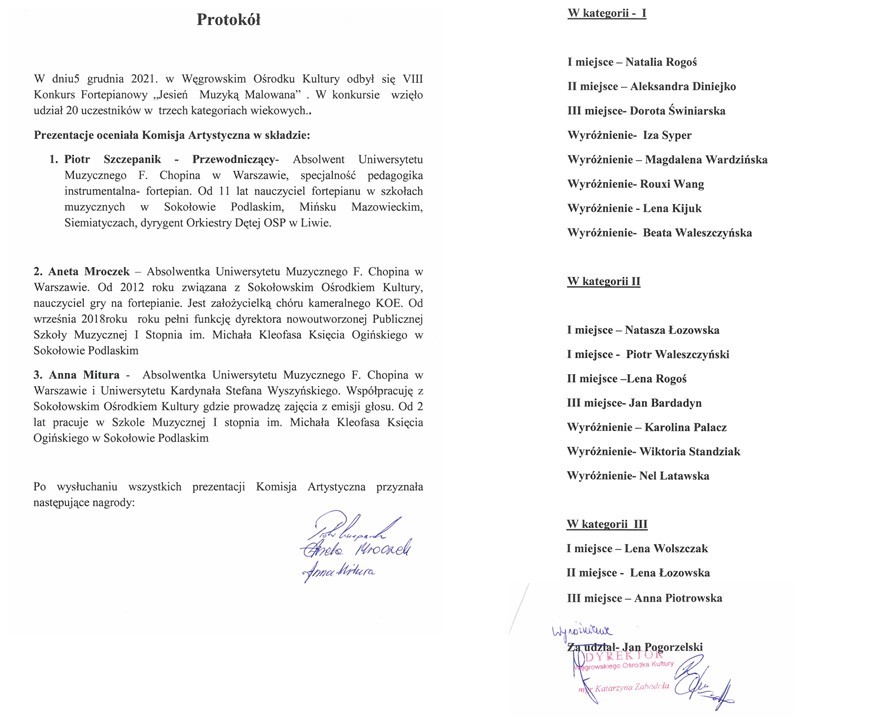 Protokół konkursu fortepianowego