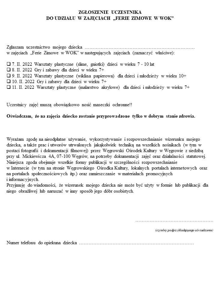 Zgłoszenie ferie 2022